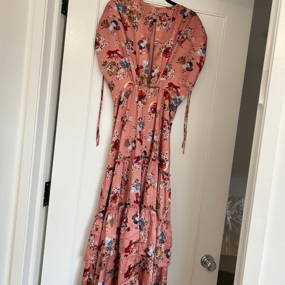Cinq à Sept Martine Silk Cut-out Midi Dress Sz 10 Bare Rose Floral Tiered Skirt - Picture 9 of 10